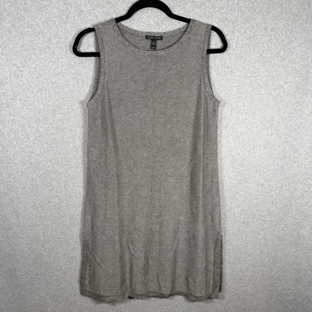 Eileen‎ Fisher Tunic Dress Womens XS Gray Black Striped Sleeveless Merino Wool